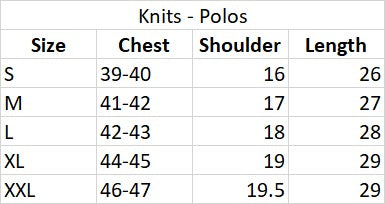 Size Chart for Stone Texture Knit