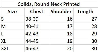 Size Chart for Bare Sand Tee
