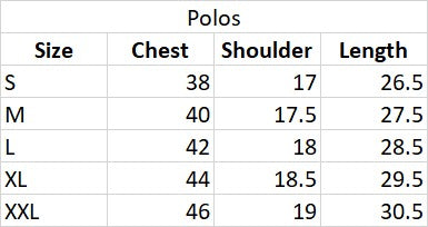 Size Chart for Soft Tone Polo