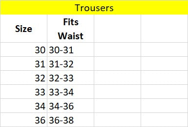 Size Chart for Desert Form Trousers